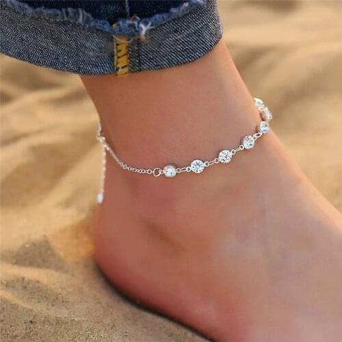 Fashion Crystal Anklets For Women Gold Silver Color Boho Anklet Strap Bracelet On The Leg Foot Bracelets Bohemian Jewelry