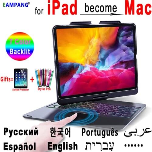 Magic Keyboard Case For iPad Pro 2021 2020 2018 12.9 Russian Arabic Korean Hebrew Spanish Portuguese Keyboard Wireless Mouse