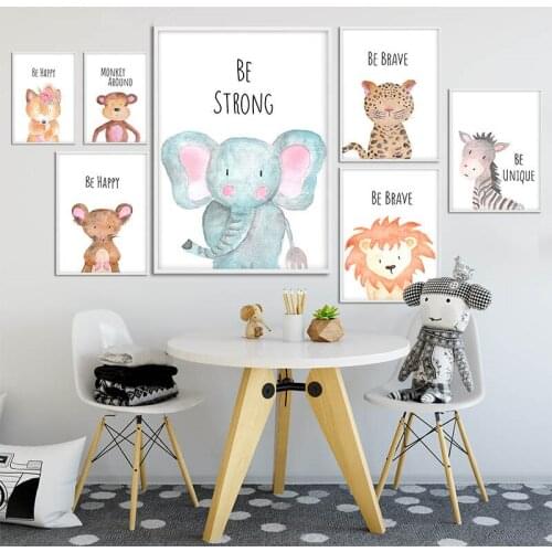 Cartoon Animal Lion Elephant Decorative Canvas Painting Wall Picture Poster For Children Bedroom Decoration Teen Room Decor