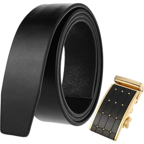 MEDYLA Natural Leather Business Belt Without Buckle 3.5cm Non-porous Mens Belt Noble Matte Black Gold Zinc Alloy Buckle Belt