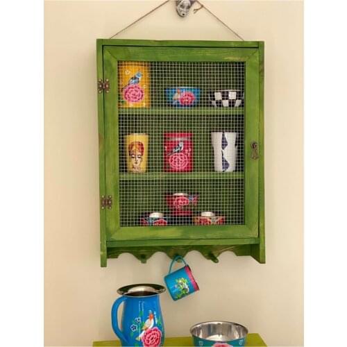 Wood Custom Production Handwork Solid Pine Tree Wire Cabinet 50*65*10 Cm Green Color