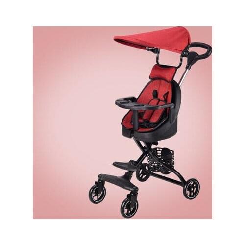 Childrens trolley car baby stroller lightweight kids foldable four-wheel two-way summer red black environmental plate