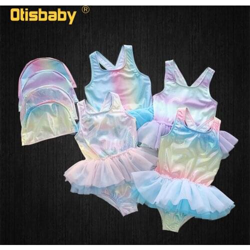 Childrens Swimwear Swim Caps 2021 Summer Toddler Girl Holiday Beachwear Mermaid Tutu Cute Girls Bikini One-piece Swimsuit