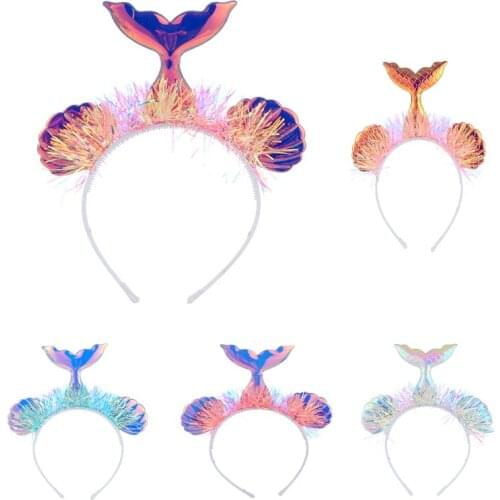 Feverbary Baby Sequin Headband Kids Hair Band Mermaid Floral Headwear Crown Party Cat Hairbands Cute Birthday Gift