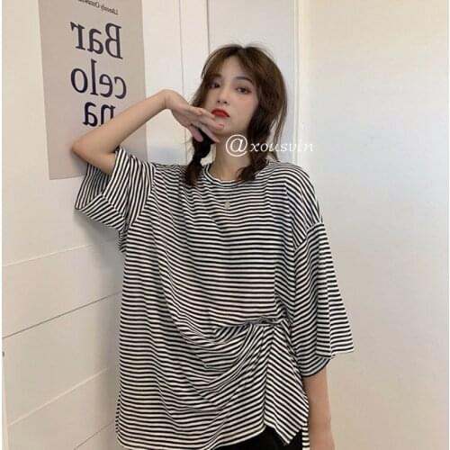 Youthful Vitality Style Summer Striped Print T-Shirt Casual Five-Point Sleeve Stretch T-Shirt Male Teen Hip-Hop Pullover Clothes