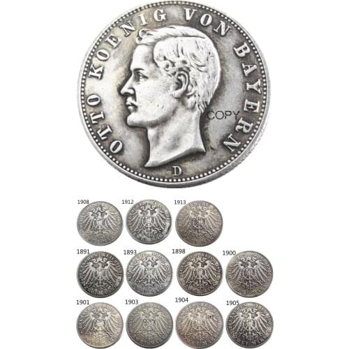 Germany Bavaria 2 Mark (1891-1913) 11pcs Dates For Chose Silver Plated Copy Coins