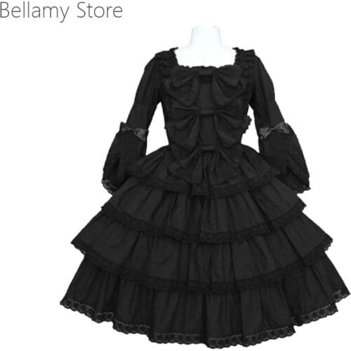 Gothic Lolita Black Lace Bowknot PrincessTiered Dress