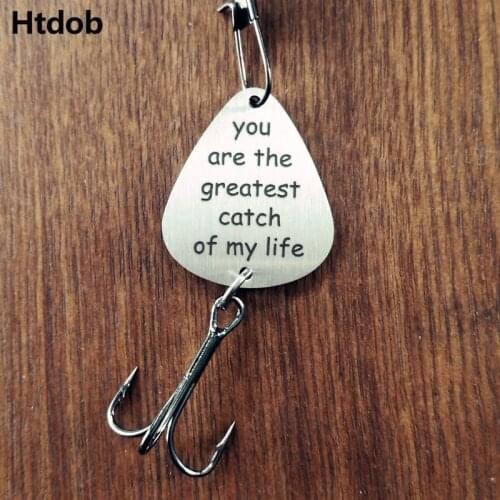 Htdob You are My Greatest Catch Fishing Gift Fishing Lure Mens Gift Fishing Lure Stainless Steel Key Ring Fish Hook Pendant