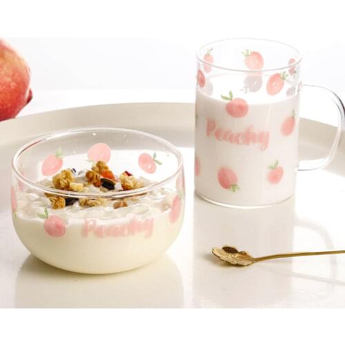 Ins Fruit Salad Glass Bowl Home Heat-resistant Dessert Bowl Breakfast Cup Set Pink Girl Tableware
