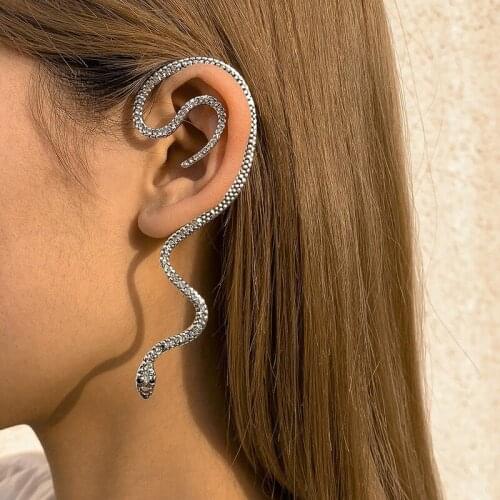 Fashion Ins Studded with Crystal Exaggerated Snake-shaped Ear Clip Woman Simple Girl Gothic Party Jewelry Gift 2021