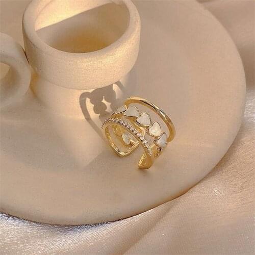 New Ins Vintage Colorful Heart Tai Chi Ring Temperament Exquisite Pink Heart Gossip Rings For Women Girls Fashion Jewelry Gift