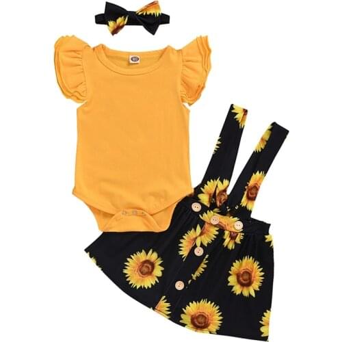 Kids Baby Summer Clothing Set Lovely Fashion Infant Girls Clothes Tops+Headwear+Skirts 3Pcs Summer Flower Girls Outfits Clothes