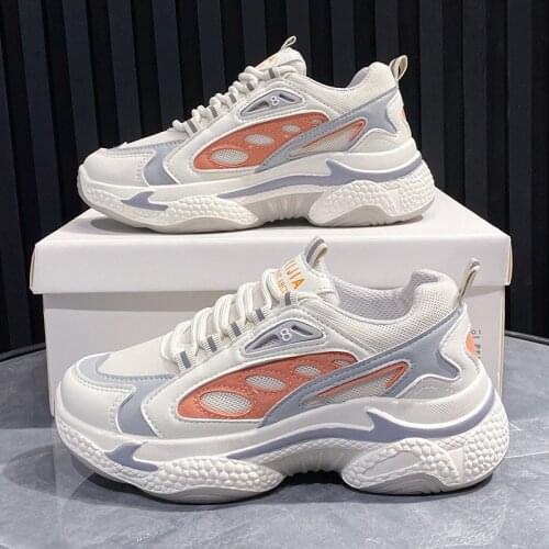 Spring Beige Platform Sneakers Women Shoes Korean Thick Bottom Dad Chunky Sneakers Leather Breathable Casual Vulcanize Shoes