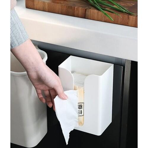Kitchen tissue rack perforated plastic paper rack household napkin creative hanger cabinet door paper box wall hanging