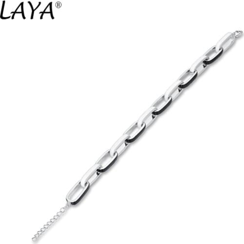 Laya Silver Bracelet For Women Pure 925 Sterling Silver Delicate Irregular Geometric Jewelry Cuban Chain Color Handmade Enamel