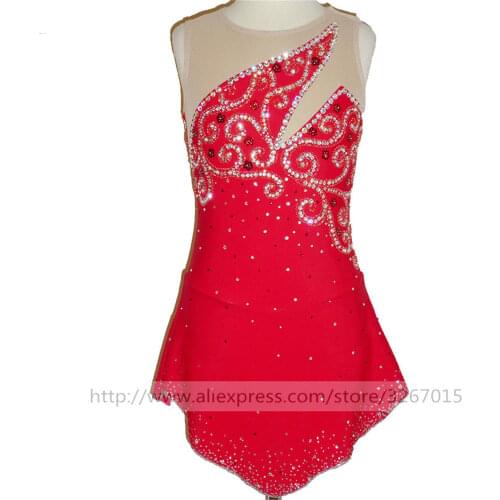 Figure Skating Dress Womens Girls' Ice skatingDress Red sleeveless round neck Competition performance clothing Dress