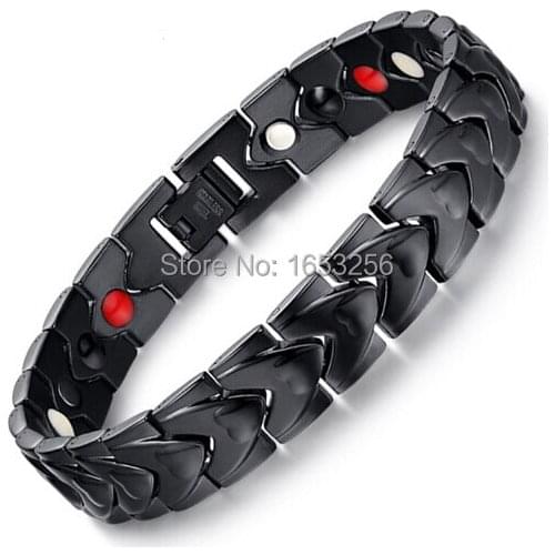 2016 New List Black Stainless Steel Energy Magnetic Germanium Link Chain Bracelet 12mm 8.5'' n005