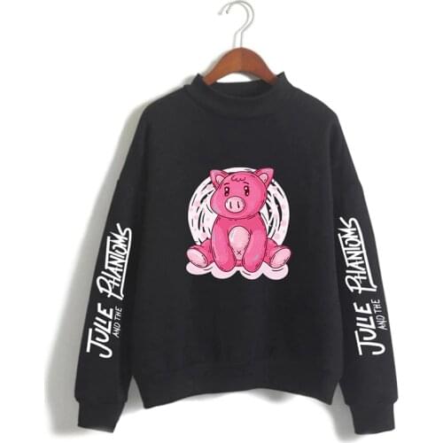 Fashion Print Cartoon Pink Pig Kawaii High Collar Hoodies Men Women Capless Sweatshirts Tops Long Sleeve Unisex Hoodie Pullover