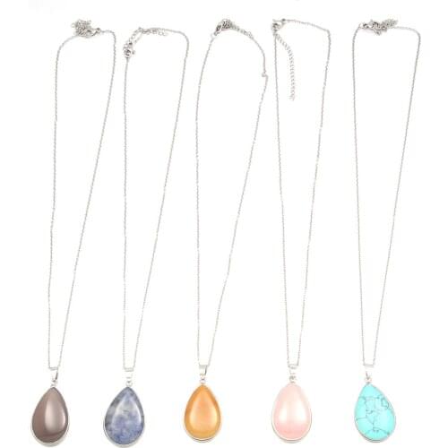 Fashion Natural Stone Agates Pendant Necklaces Malachite Aventurine Jades Charms Necklace Jewelry Accessories Wholesale