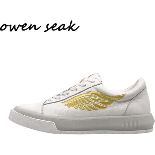 2019 Owen Seak Men Casual Shoes Luxury Men Sneakers Trainers Genuine Leather Loafers Spring Male Lace Up Brand Flats White Shoes