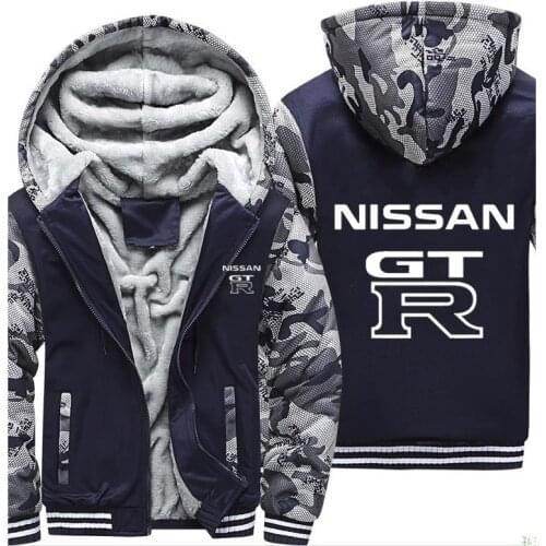 Hoodies Men GTR Car Logo Print Jacket Thicken Hoodie Men Winter Warm Fleece cotton Zipper Camouflage Raglan Mens Coat Jacket