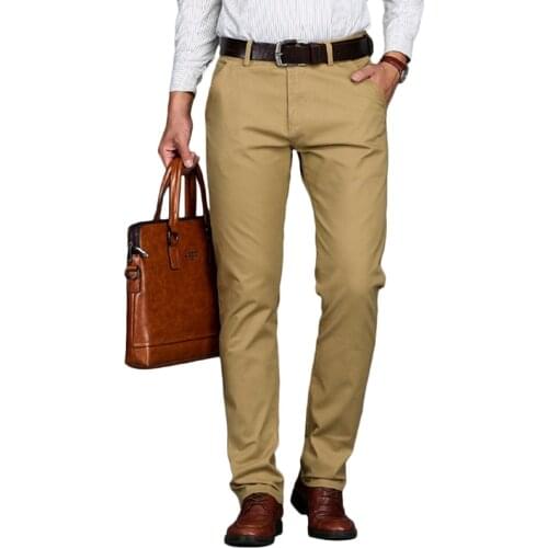Mens Pants Cotton Casual Stretch male trousers man long Straight High Quality 4 colors Plus size pant suit 42 44 46