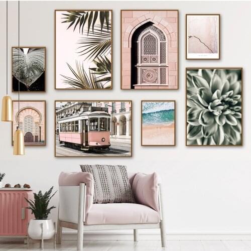 Muslim Mosque Palm Leaf Green Plants Tram Wall Art Canvas Painting Nordic Posters And Prints Wall Pictures For Living Room Decor