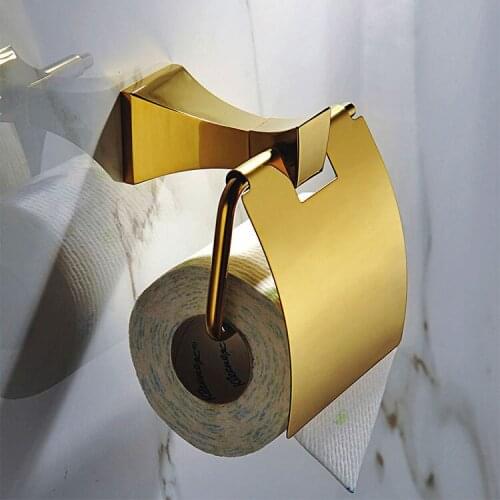 Gold Polished Brass Wall Mounted Toilet Paper Holder Tissue Roll Rack