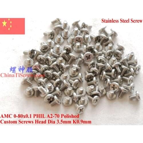 Stainless Steel screw 0-80x0.1 Wafer Head Phillips driver Polished ROHS 100 pcs