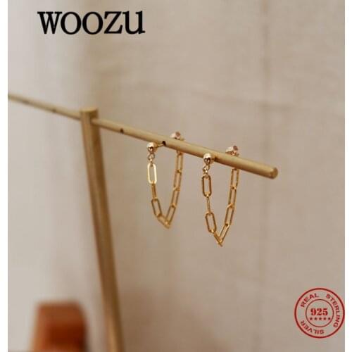 WOOZU Genuine 925 Sterling Silver Plated 14k Gold Cuban Link Chain Punk Stud Earrings for Women 2021 Rock Party Jewelry Gift