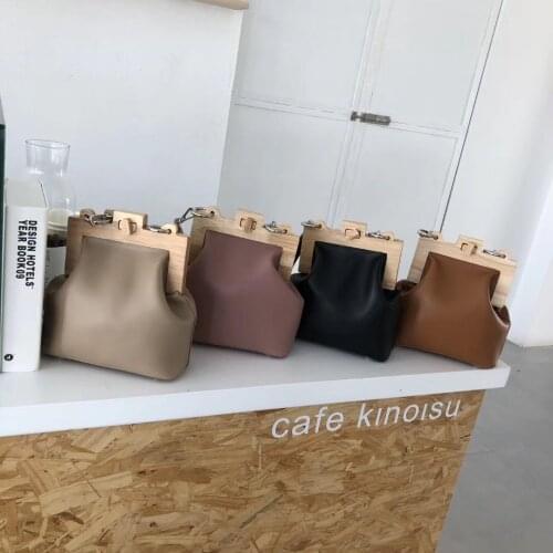 NEW Women Single Shoulder Crossbody Bag All-match Flap 2020 Brand Designer Wooden Clip Package Chain PU Leather Handbag