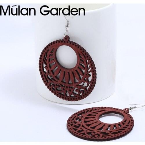 M&G Vintage Wooded Earrings for Women Geometric Hollow Circle Wood Pendant Drop Earrings Jewelry Accessories Hot Sale Girl Gift