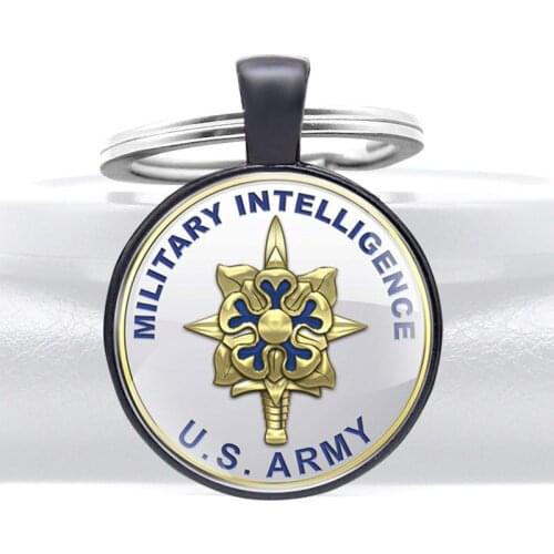 Military Intelligence US Army Design Glass Dome key Chains Men Women Key Ring Jewelry Gifts