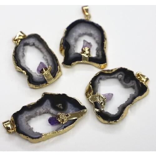 Female Jewelry Accessories Natural Geode Druzy Agates Slice Pendant Hemming Polished Slab Druzy Stone Pendant