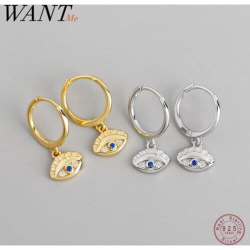 WANTME New Real 100% 925 Sterling Silver Blue Zircon Demon Evil Eye Stud Earrings for Women Party Fine Jewelry Birthday Gift