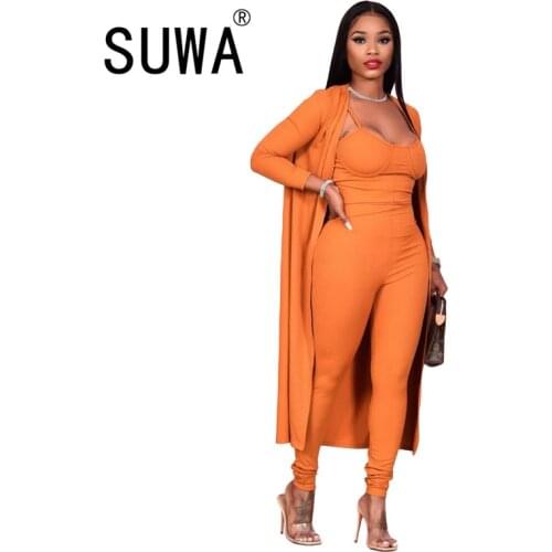 2020 Fall Winter High Street Fashion Knitted Two Piece Set Women Sexy Party Jumpsuit Romper And Full Sleeve Coats Jacket