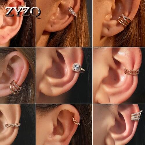 ZYZQ 2021 New Korean Fashion Imitation Zircon Holeless C-shaped Clips Earrings Simple Geometric Hollow Earrings Jewelry