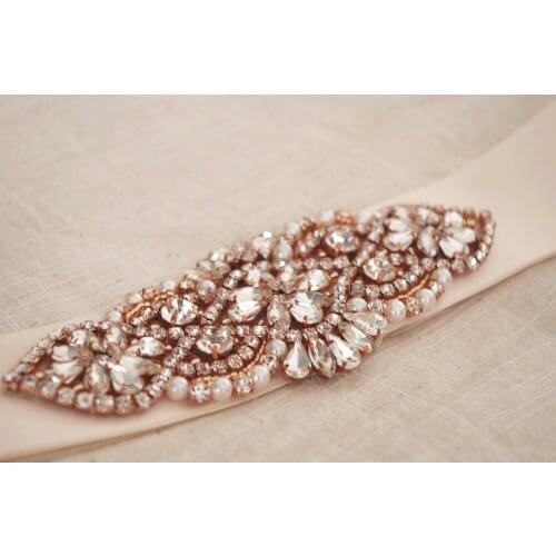 1 PCS Rose Gold Crystal Bead Applique, Rhinestone Bead Applique, Bridal Sash Applique