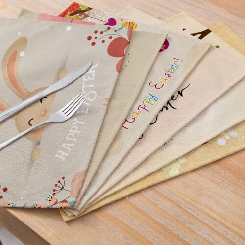 Easter Tableware Mat Cute Bunny Egg Printed Waterproof Rectangular Placemat For Home Dinner Party Table Decoration 32*42cm 1pc
