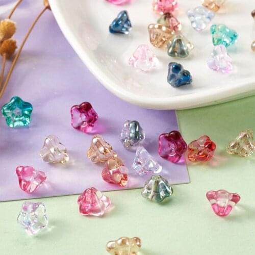 130pcs/box Glass Beads Colorful Cute Flower Bead Cap Mixed Color for Jewelry Making DIY Bracelet Necklace Handmade 8.5x8x5.5mm