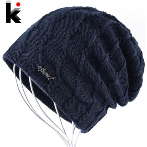 2018 Winter Hats For Men Bonnets Beanies Cap Women Knitted Striped Thick Skullies Double Layer Add Velvet Warm Gorros