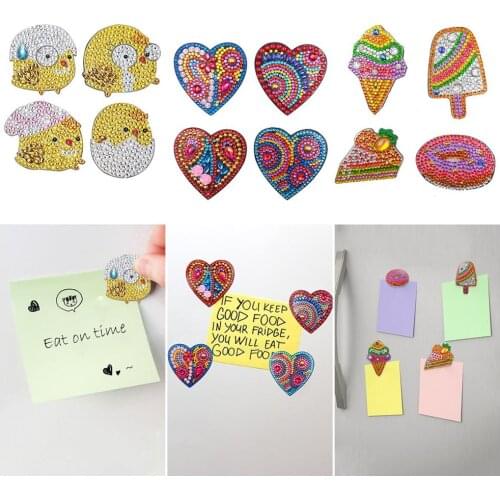 4pcs DIY Full Drill Special Shaped Diamond Painting Fridge Magnet Sticker Diamond Embroidery Chicken Heart Home Kitchen Decor