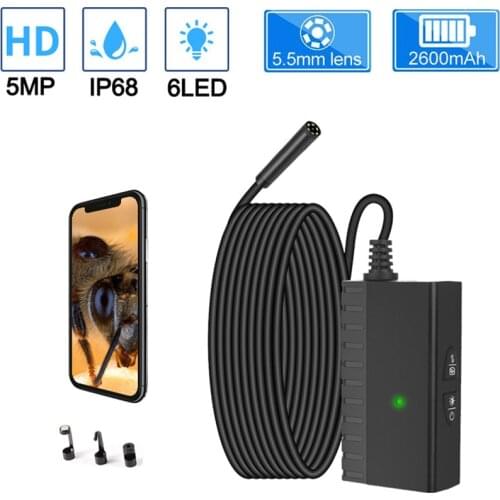 5.5MM HD WiFi Borescope Snake Camera 5MP Endoscope Camera Wireless IP68 Waterproof Inspection Camera with 2600mAh Battery