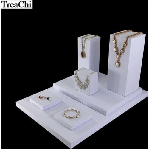 7Pcs/lot Vertical White PU leather Ring Holder Pendant Necklace Earring Board Stand Portable Jewelry Display Counter Showcase 2