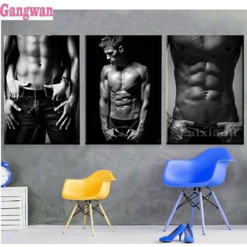 5d Diy diamond Painting Sexy men Cross Stitch full square round mosaic diamond embroidery muscle body people 3 pcs home decor