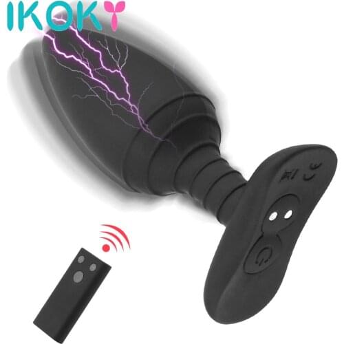 IKOKY Electric Shock Anal Plug Vibrator 10 Frequency Wireless Remote Control Sex Toys For Men Women Prostate Massager Vibrator