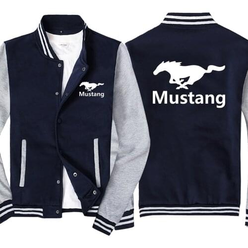 New Spring and Autumn Mens Baseball Jacket Mustang Car Logo No Cap Fashion Cardigan Long Sleeves Sportsweater Hoodies
