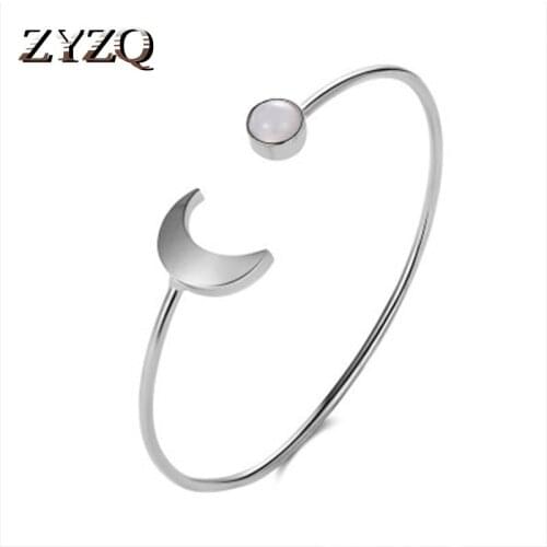 ZYZQ Romantic Lovely Moon Shaped Adjustable Open Bangle For Women Birthday Gift Present For Women New Years Gift Wholesale Lots