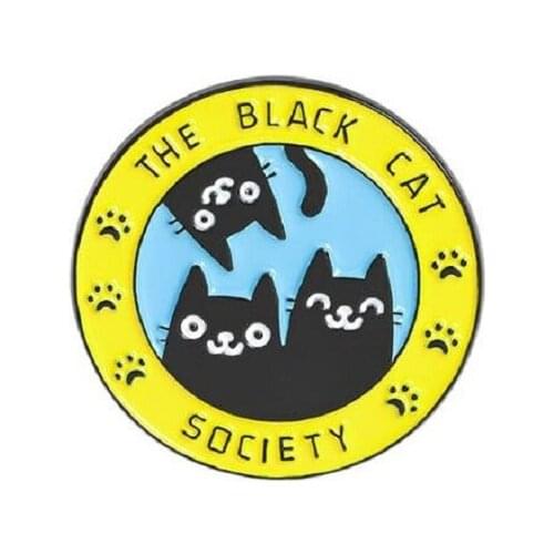Cartoon Animal Society Brooches Lively Round Black Cats Enamel Pins Bag Shirt Lapel Badge Cute Jewelry Gift for Friends Kids
