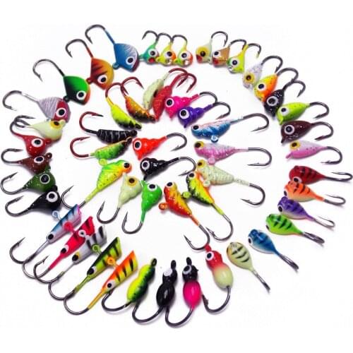 CATCHSIF 54pcs Ice Fishing Soft Worms live bait Colorful Weighted Hooks jighead Tackle Box
